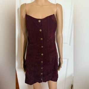 Strapless burgundy corduroy dress